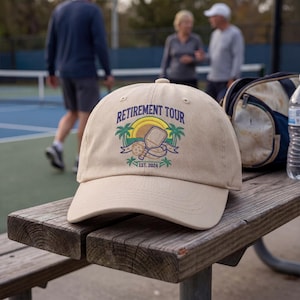 Retirement Tour Pickleball Dad Hat, Embroidered Tropical Sunset Cap, Pickleball Retirement Gift, Fathers Day Gift for Grandpa