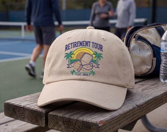 Retirement Tour Pickleball Dad Hat, Embroidered Tropical Sunset Cap, Pickleball Retirement Gift, Fathers Day Gift for Grandpa