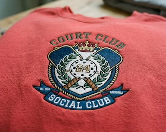 Embroidered Pickleball Crewneck Sweatshirt Vintage Country Club Crest Preppy Coastal Gift