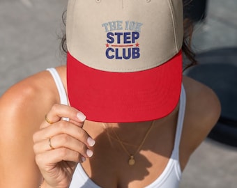 10K Step Club Embroidered Baseball Cap | Hot Girl Walk Dad Hat | Walking Wellness Retro Varsity Snapback Gift for Her