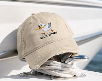 Embroidered Snack Captain Dad Hat Funny Seagull Boating Cap Distressed Lake Life Fathers Day Gift