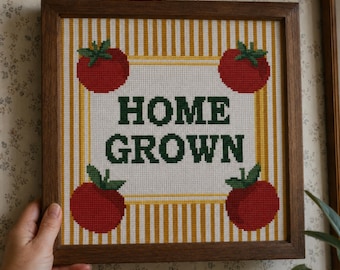 Home Grown Tomato Cross Stitch Pattern PDF Vintage Kitchen Sampler Cottagecore Garden Housewarming Gift PDF