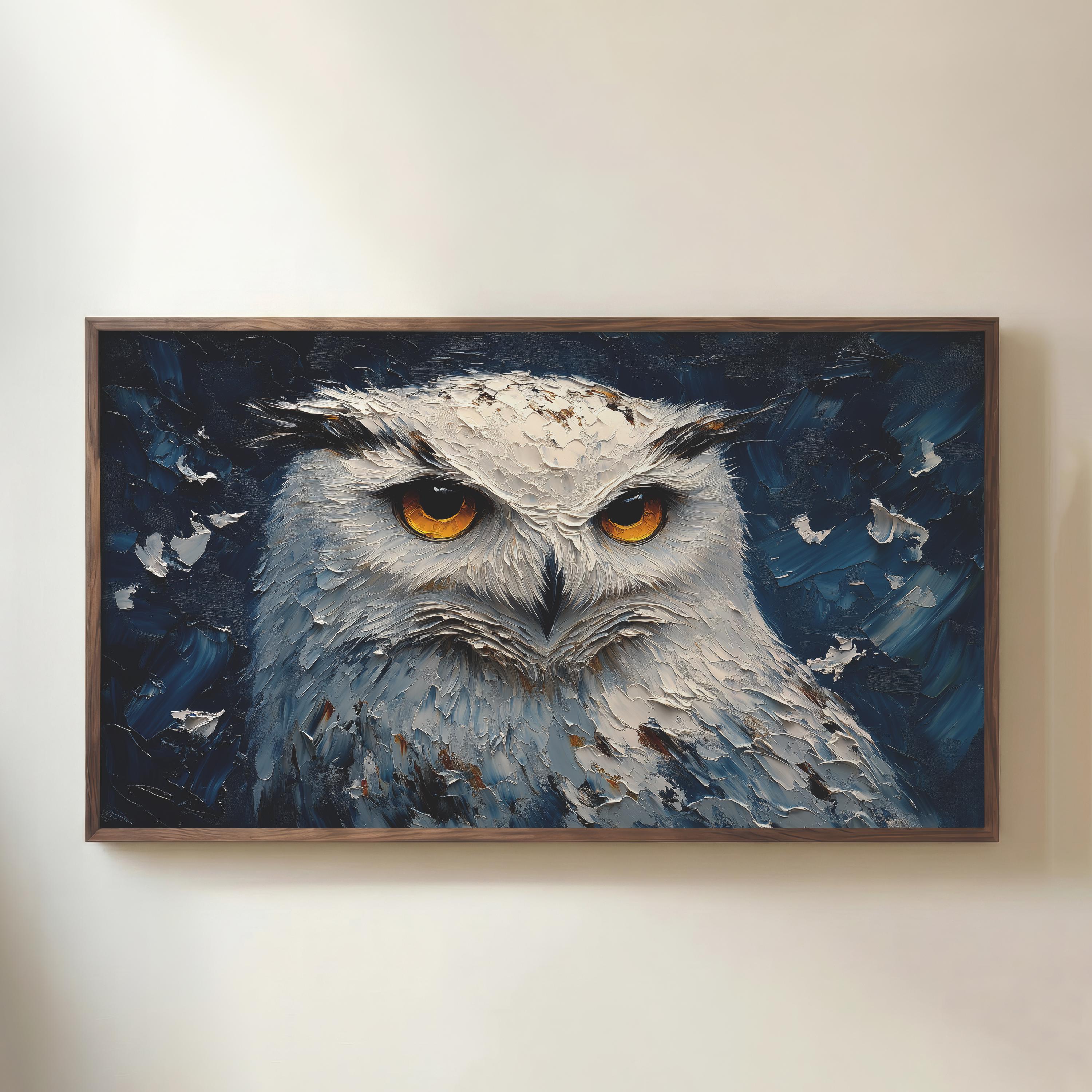 Snowy Owl Portrait Frame TV Art Dark Wildlife (Digital Download)