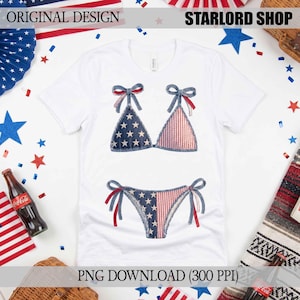 Patchwork bikinitopp PNG, USA Denim baddräktsdesign, trendig sommarsublimeringsdesign, Girly Beach PNG