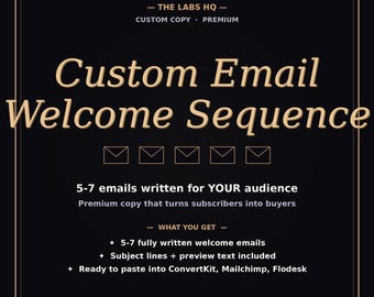 Custom Email Welcome Sequence - 5-7 Written Emails - Personalized For Your Business - Subject Lines Included - Mailchimp ConvertKit Ready