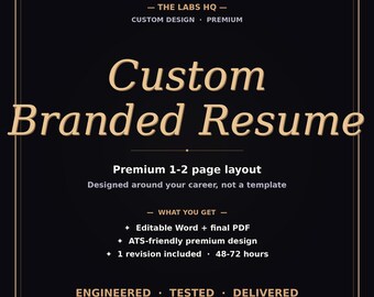 Custom Branded Resume Design - Premium Word and PDF - 1-2 Page Professional Layout - Personalized For You - Modern or Classic Style