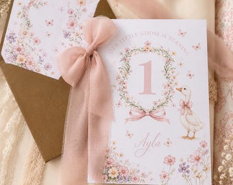 Personalised One silly goose First Birthday Card | Daughter, Pink Floral Butterfly Keepsake