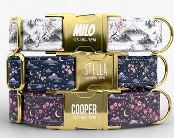 Cherry Blossom Dog Collar with Leash: Personalized metal buckle, made in the USA, TPWP-22