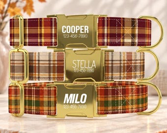 Seasonal Plaid Dog Collar with Leash: Personalized metal buckle, made in the USA, TPWP-98