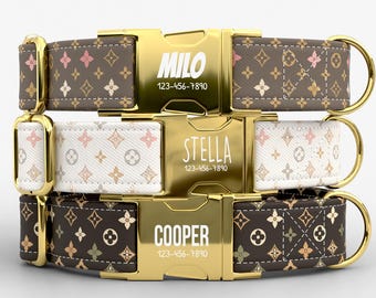 Floral Monogram Dog Collar with Leash: Personalized metal buckle, made in the USA, TPWP-52