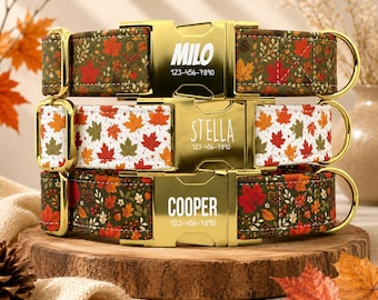 Maple Leaf Dog Collar with Leash: Personalized metal buckle, made in the USA, TPWP-33