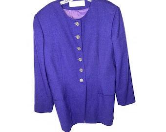 Vintage Doncaster Purple Wool Blend Blazer Jacket Button Front Size 16