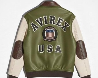 Avirex Leather Bomber Jacket Men Genuine Cowhide Varsity Jacket Streetwear Fashion Coat Biker Leather Jacket Birthday Gift for Him