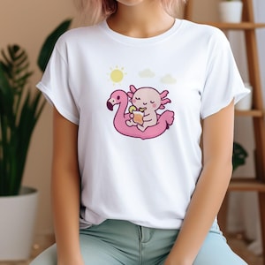 Maglietta con galleggiante da piscina a forma di fenicottero e axolotl / Maglietta estiva kawaii da spiaggia