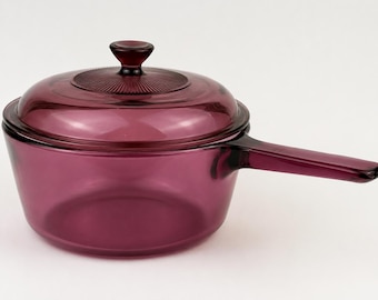 Vintage Corning Visions Cranberry Saucepan w Pyrex Lid 1.5L Glass Pot