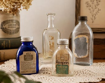 Colección de frascos de boticario Watkins de Rexall Rexpin azul cobalto vintage para decoración