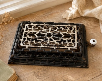 Tapa de ventilación de hierro fundido antiguo, rejilla arquitectónica victoriana recuperada (12x8)