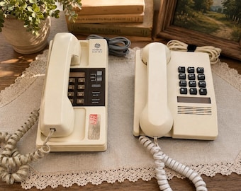 Teléfonos antiguos de botones GE Northern Telecom (lote de 2) – Decoración retro para oficina