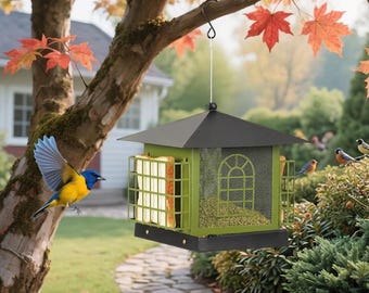 Cottage-Style Metal Bird Feeder,  Weatherproof Wild Bird Feeder with Large Capacity Mesh, Squirrel-Resistant Outdoor Decor