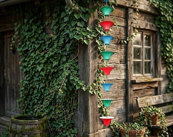 Colorful Metal Rain Chain with Hummingbird Charm, 47.24" Long Weatherproof Garden Decor for Rainwater Management