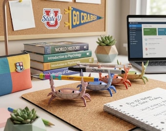 Weightlifting Crab Pen Holder, Cute Desk Accessory, Resin Figurine Pen Stand, Multi-Use Organizer for Pens, Glasses & Small Items
