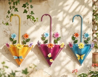 European Style Iron Wall Hanging Flower Basket, Vintage Metal Wall Mount Plant Holder Decor for Home Garden Patio Wall Art