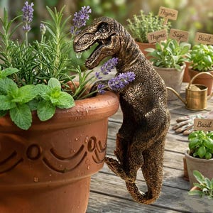 2 st söt dinosauriekrukahängare hartsstaty, kreativ djurfigur blomkruka kantprydnad, trädgårdsbonsai krukväxthängande dekor