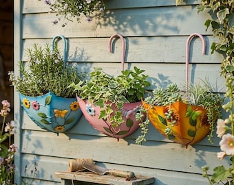 Whimsical Umbrella-Shaped Metal Wall Planter, Colorful Floral Design, Rust-Resistant Outdoor Garden Decor for Succulents & Plants