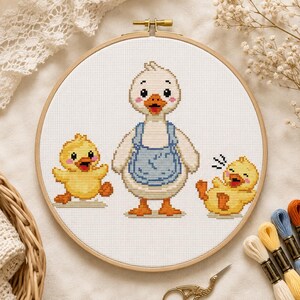 Kawaii Duck Cross Stitch Pattern PDF, Cute Duck Family, Bird Cross Stitch, Counted Cross Stitch, Instant Download