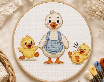 Kawaii Duck Cross Stitch Pattern PDF, Cute Duck Family, Bird Cross Stitch, Counted Cross Stitch, Instant Download