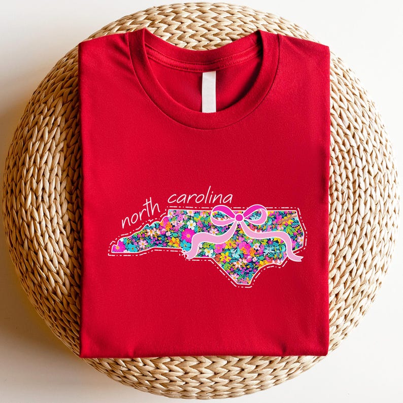 North Carolina Shirt, Floral State Map Tee, Colorful Wildflower Graphic T-Shirt for NC Women image 3