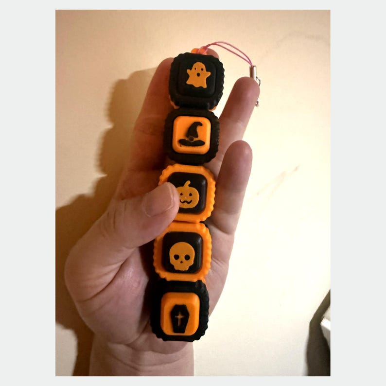 Halloween Fidget Clicker Charm, 3D Printed Clicker Keychain, Ghost Pumpkin Skull Bat Cat Coffin, Build Your Own Strip, Limited Batch image 1