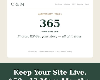 Wedding Website Hosting Renewal — Extend 12 Months | Keep Your Wedding Site Live for Your Anniversary | lifeevents.app Add-On