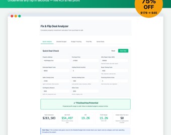 Fix and Flip Deal Analyzer Web App | House Flipping ROI Calculator | Real Estate Investment Profit Tool | BRRRR | Instant Download