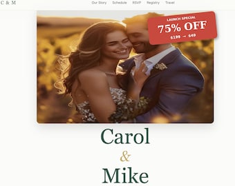 Custom Wedding Website with Working RSVP, Save the Date, Wedding Planner | 12 Months Hosted, Built in 24 Hours | Modern