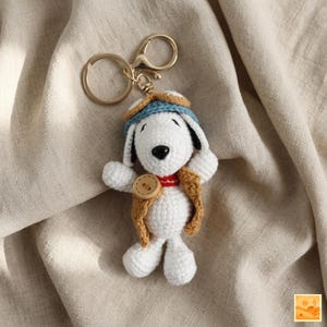 Gehäkelte Snoopy Schlüsselanhänger Handmade Amigurumi Welpe Taschenanhänger Strickwolle Tier Schlüsselanhänger Erdnuss Geschenk