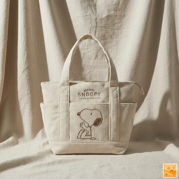 Snoopy Corduroy Tote Bag Peanuts Shoulder Purse Gift