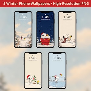 Snoopy Christmas Phone Wallpaper Pack, Dog Lock Screen Winter iPhone Android Background