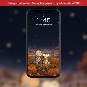 Pumpkin Patch Phone Wallpaper, Snoopy Linus Halloween Lock Screen Background iPhone