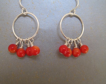 Sterling Silver Circle Earrings with Coral Beads