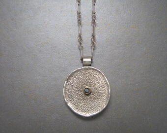 Sterling Silver Ingot Medallion Necklace with Sapphire