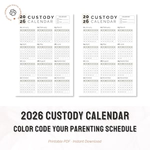 2026 Custody Calendar Printable Coparenting Schedule Tracking Parenting Time Management Tool Divorce Parents Planner Template