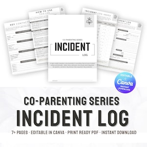 Voogdijincidentenlogboek, documentatietracker voor de rechtbank, bewijsmateriaal, scheidingsplanner, co-ouderschapsdagboek, gedragsregistratie, printbaar document