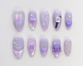 BTS Arirang Album Nails Box: Purple Galaxy & Traditional Korean Art Nails, BTS Nails Box För Fankonsert, Badnagelpresent till K-pop-fans