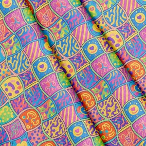Tela con estampado de patchwork colorido, por metro, 100% poliéster, 147 cm de ancho extra.