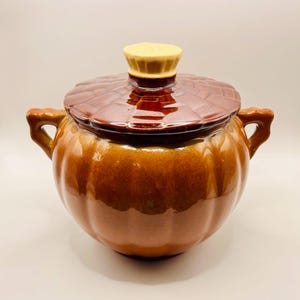 Vintage Peedeeco Pumpkin Bean Pot Tureen Mid Century Watt Pottery Autumn Thanksgiving Decor