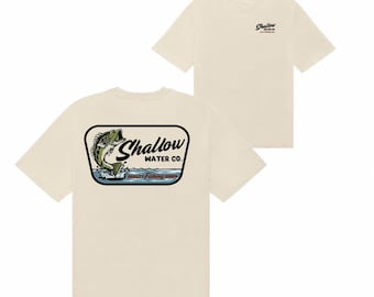 Vintage Bass Fishing Shirt Retro Shallow Water Co Graphic Tee Gorpcore Nature Outdoorsman Oversized Pocket Print Men Apparel