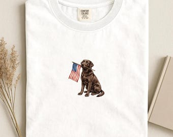 Comfort Colors Labrador Retriever American Flag Patriotic Dog Graphic T-Shirt Vintage Washed White Shirt 4th Of July Viral Pet Lover