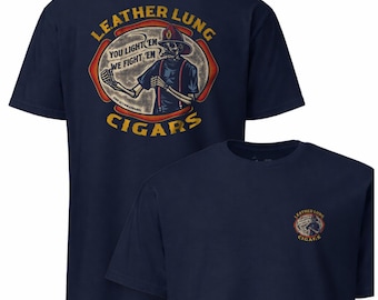 Leather Lung Cigars Firefighter Skeleton T-Shirt Funny Fireman Cigar Smoker Blue Collar Worker Gift Tee