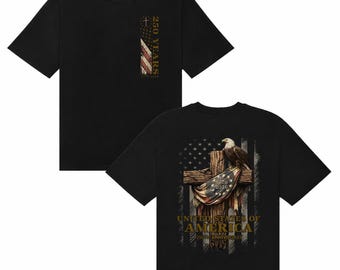 Patriotic American Eagle Cross T-Shirt 250 Years Anniversary Tee Vintage USA Flag Distressed Country Religion Graphic Clothing